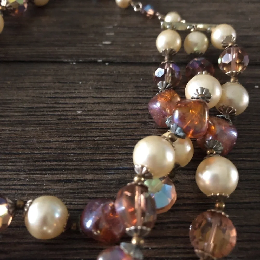 Vintage brown glass beaded layered choker necklace